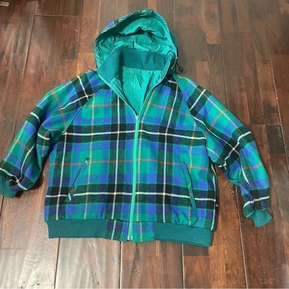 Lobo By Pendleton Reversible Jacket Wool Men’s Large Made In USA Green Plaid - Picture 1 of 11